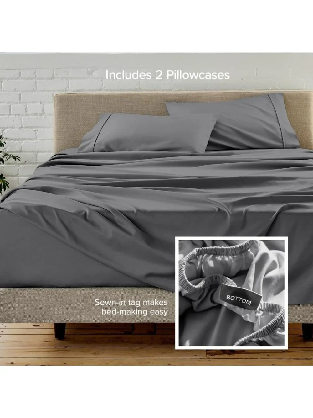 Ultra-Soft 1800 Thread Count Twin Sheet Set with 2 Pillowcases - Grey